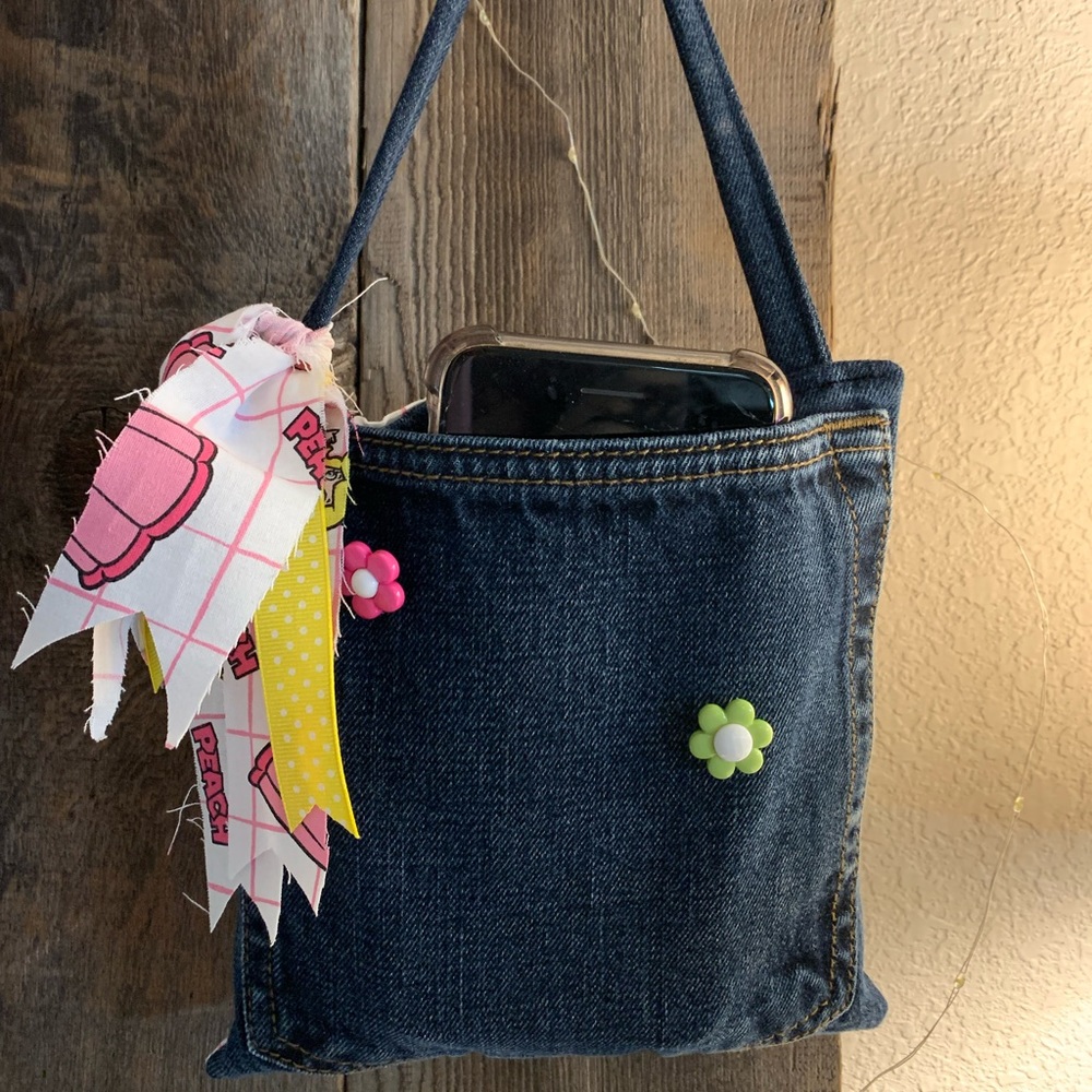 Handcrafted Pocket Pal Super Mario PEACH Denim Tooth Fairy IPhone Holder